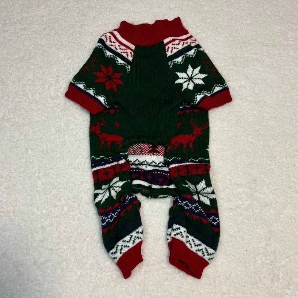 Embroider Pet Dog Ugly Christmas Sweater Knit Warm Full Body